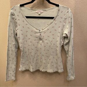 ULTRA FLIRT Girls Junior Green Pink Floral Long Sleeve Cottage Core Top- Large